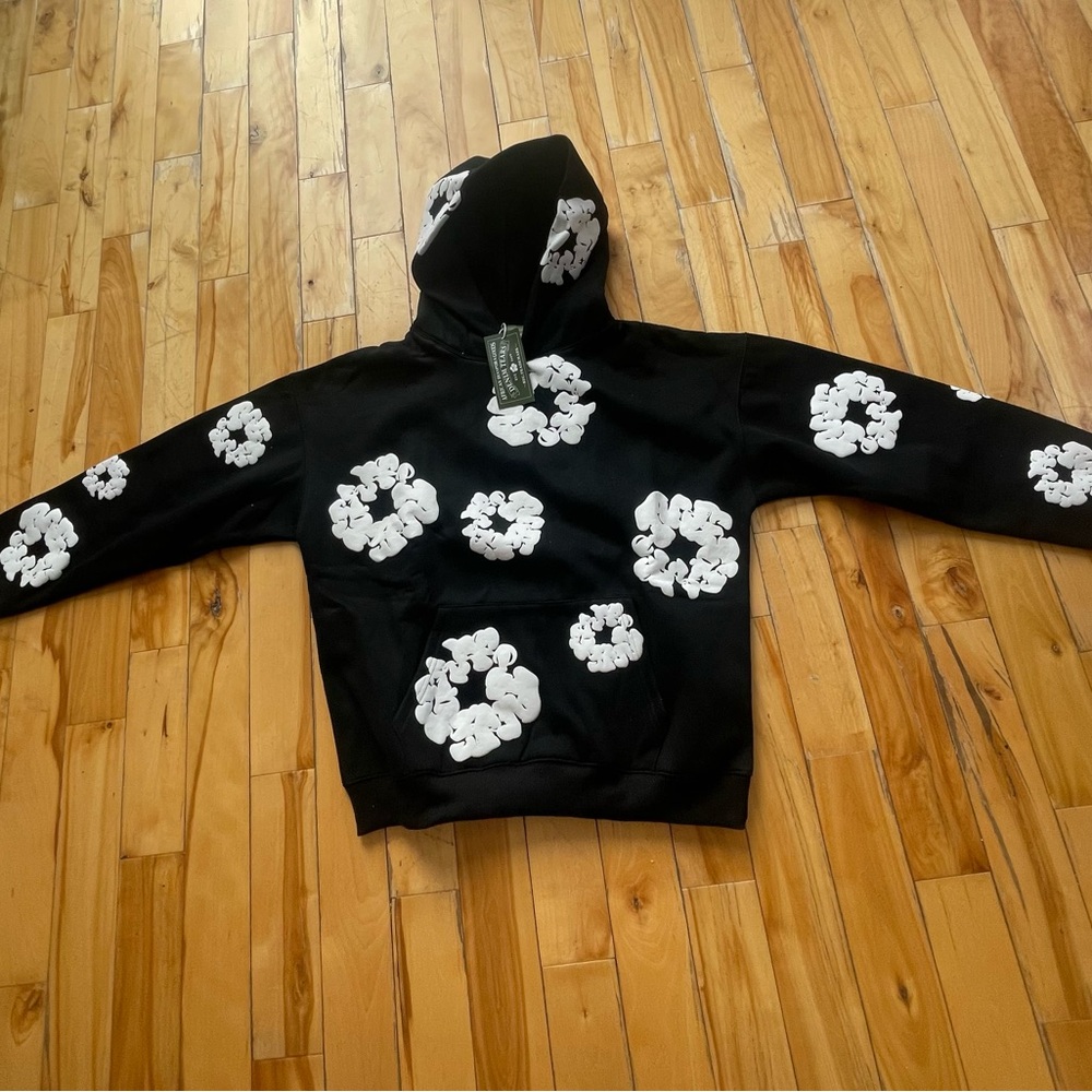Demin tear Black and White Hoodie